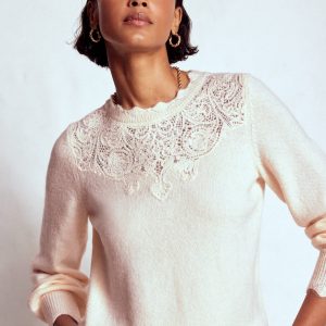 Fluffy Embroidered Sweater-Almond Milk