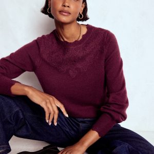 Fluffy Embroidered Sweater-Deep Wisteria