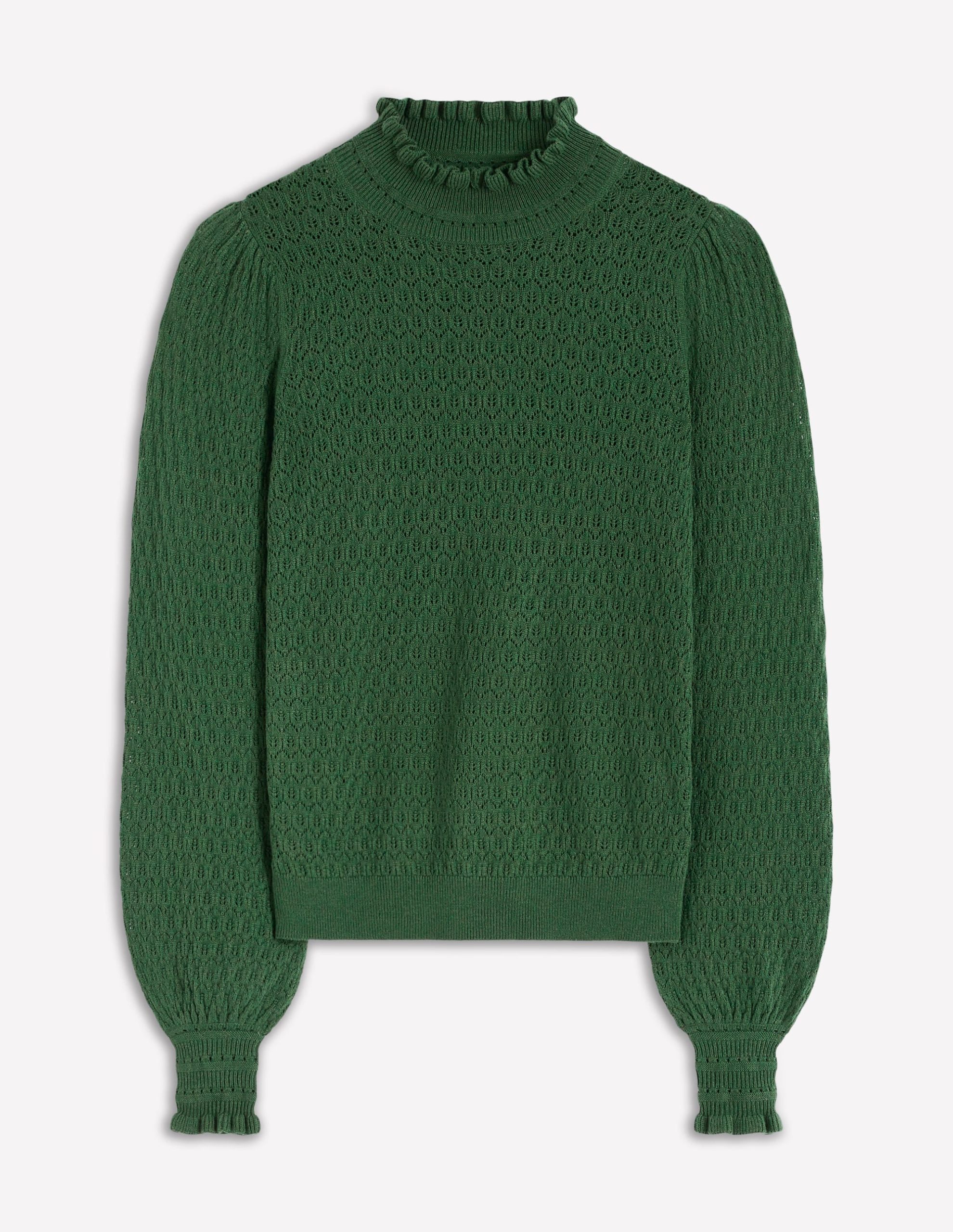 Pointelle Ruffle Sweater-Hunter Green - Image 5