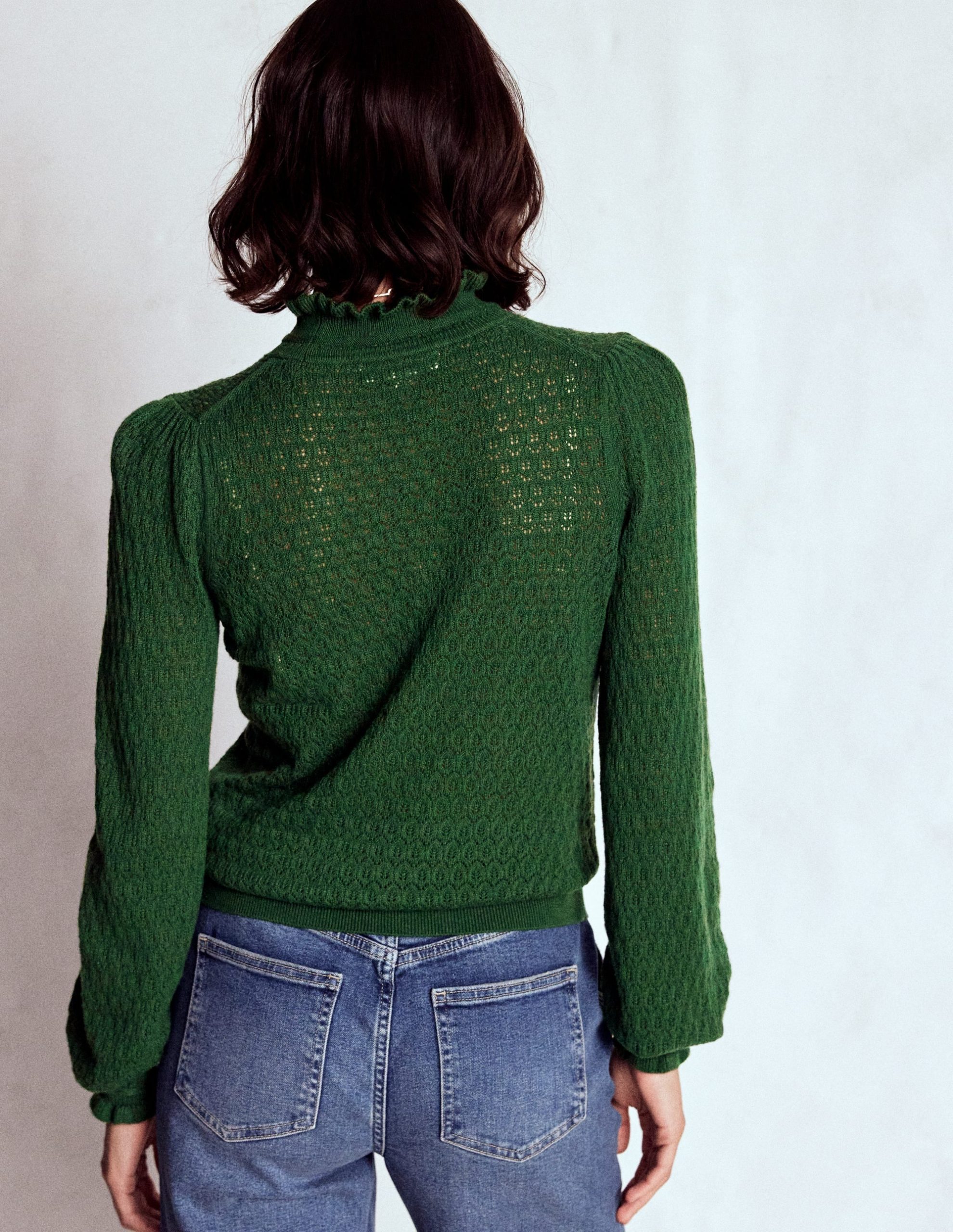 Pointelle Ruffle Sweater-Hunter Green - Image 3