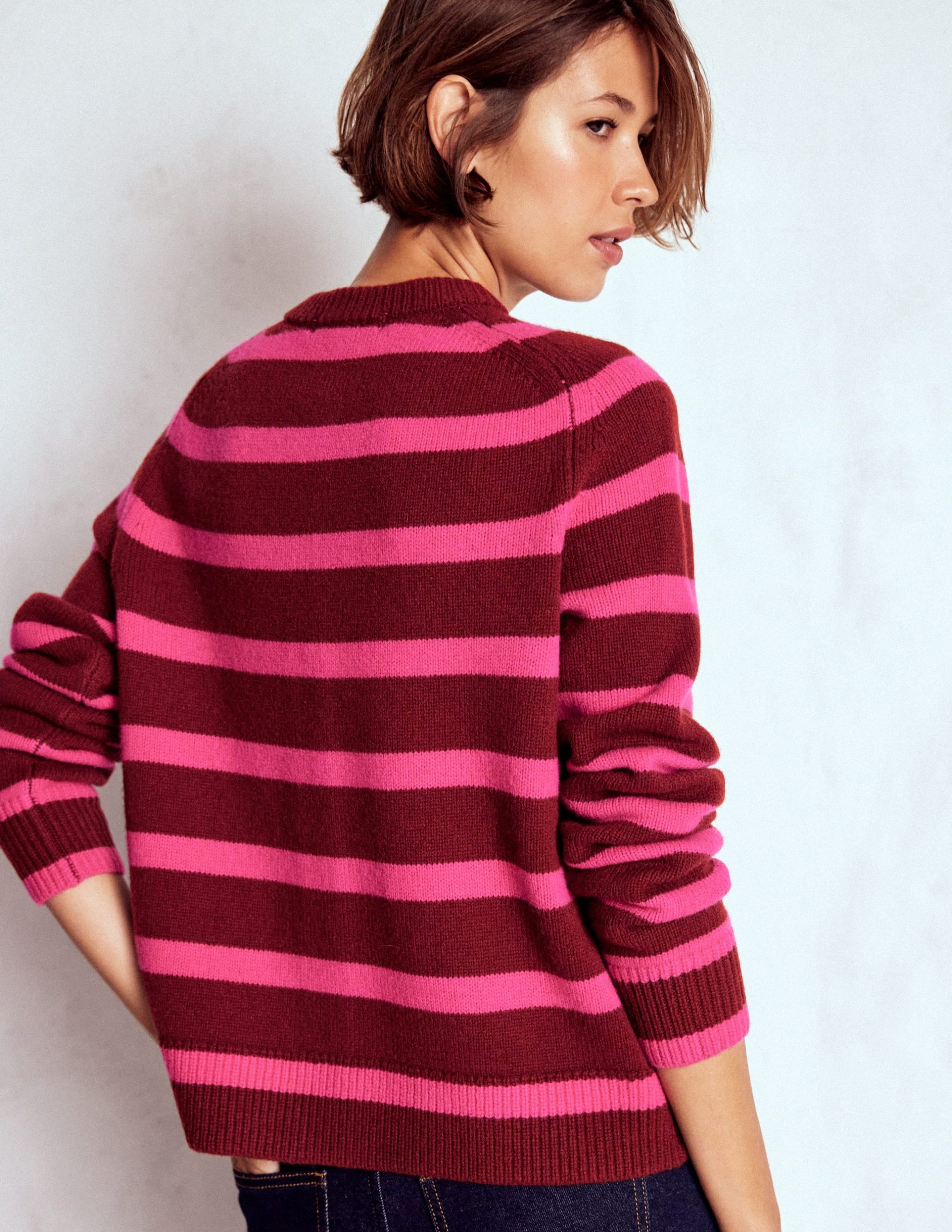 Marion Merino Cardigan-Raw Umber. Brilliant Pink - Image 3