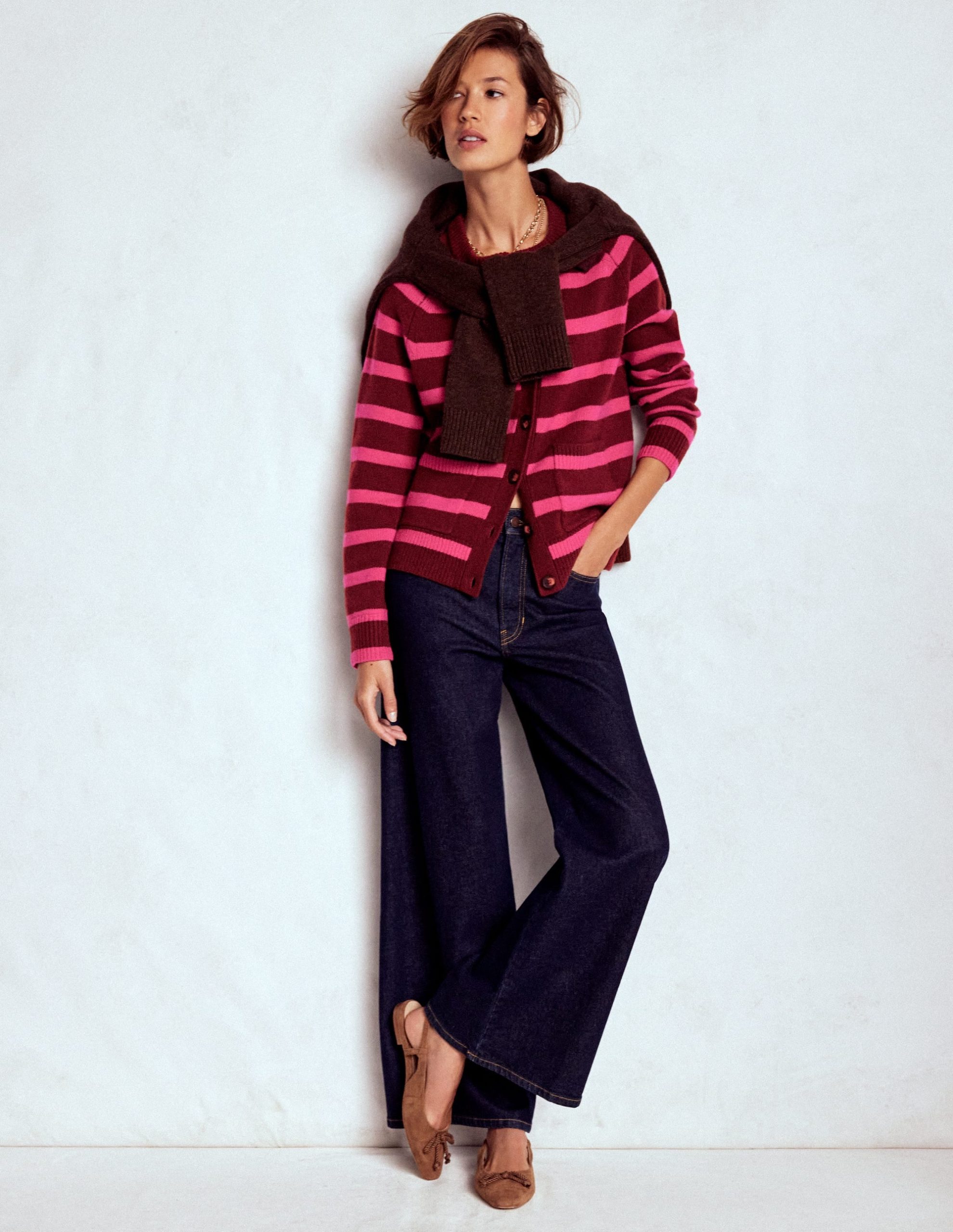 Marion Merino Cardigan-Raw Umber. Brilliant Pink - Image 4