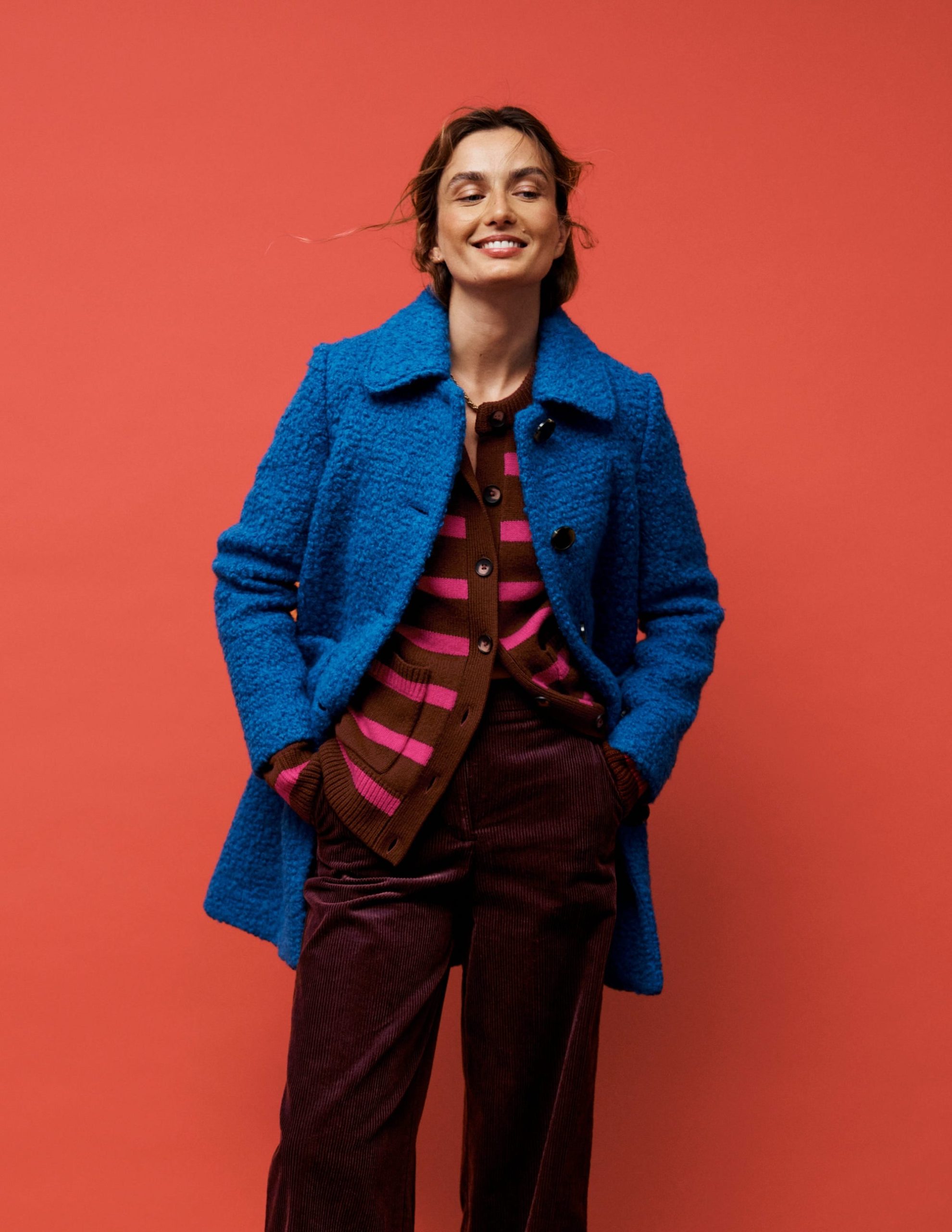 Marion Merino Cardigan-Raw Umber. Brilliant Pink - Image 5