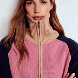 Lucy Half-zip Sweater-Pink Heather. Navy