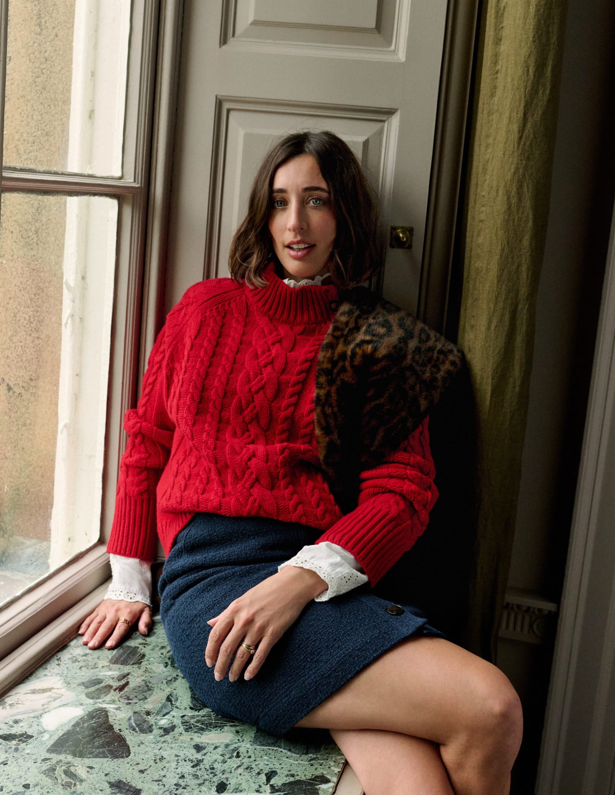 Amara Merino Cable Sweater-Carmine Red - Image 6