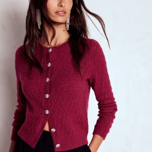 Jewel Button Cardigan-Ruby Red