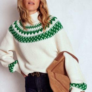 Bianca Cotton Ribbed Sweater-Warm Ivory Fair Isle