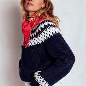 Bianca Cotton Ribbed Sweater-Navy Fair Isle