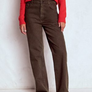 High Rise Column Leg Jeans-Chocolate Brown