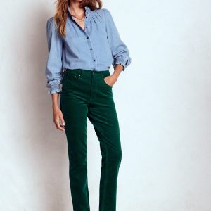 High Rise Cord Slim Jeans-Green