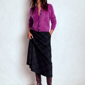 Hayley Wool Midi Skirt-Navy and Green Tonal Check