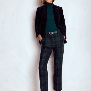 Canonbury Wool Pants-Navy and Green Tonal Check