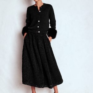 Verity Lace Midi Skirt-Black Lace