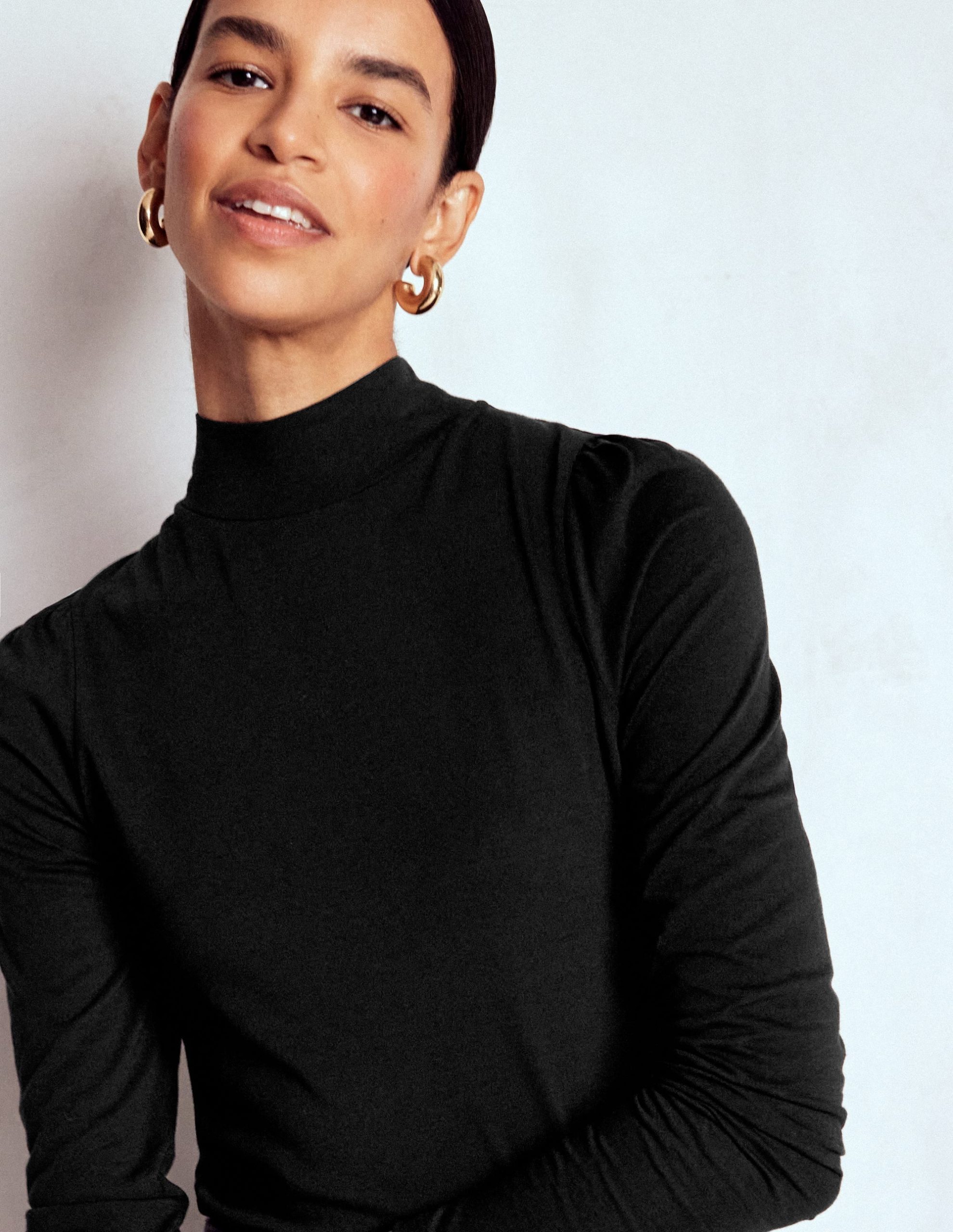 Puff Shoulder Jersey Top-Black - Image 2