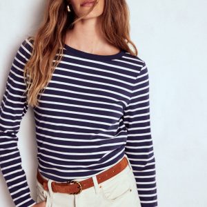 Olivia Long Sleeve Breton-Navy. Ivory