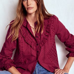 Broderie Ruffle Top-Ruby Red