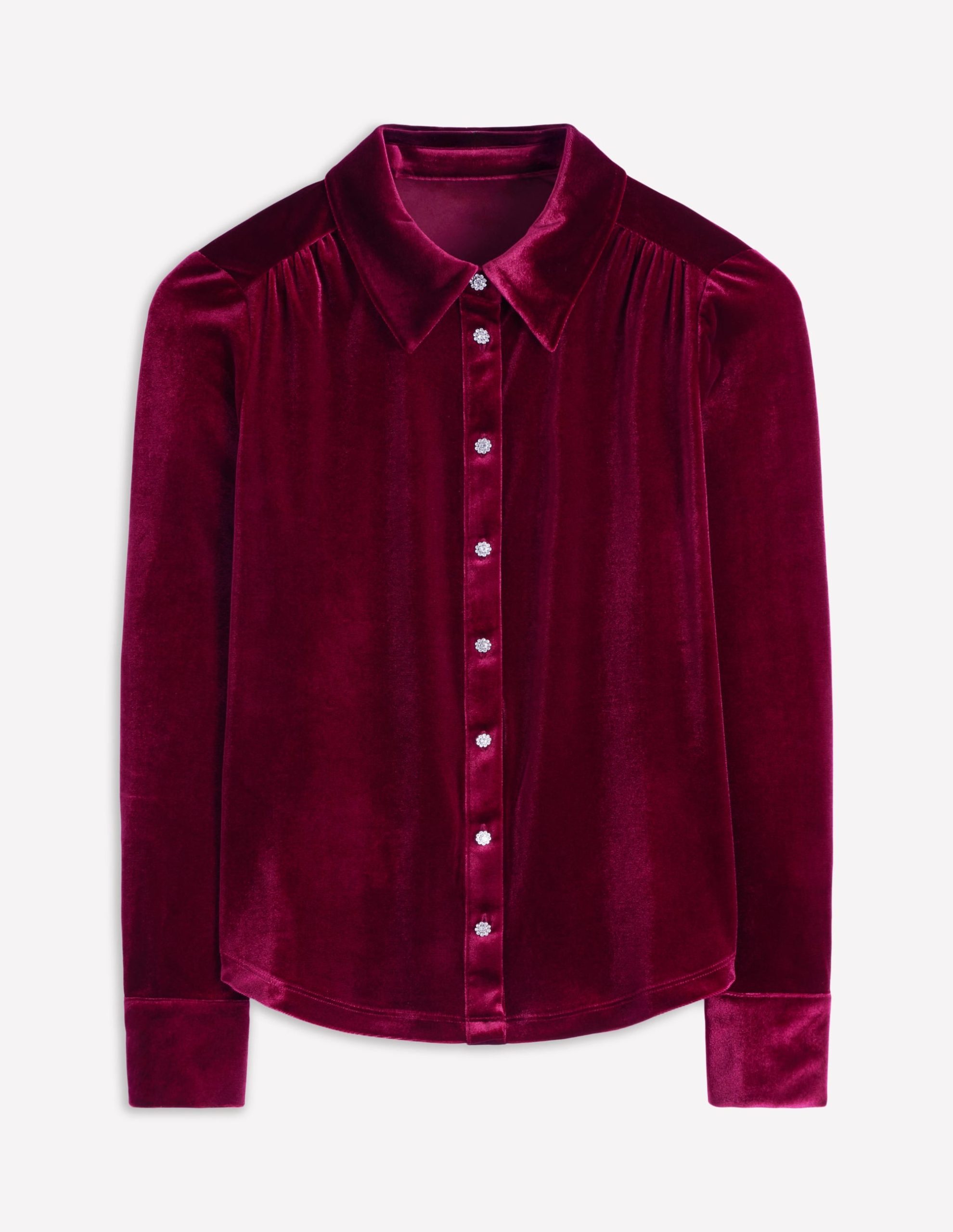Jewel Button Velvet Shirt-Ruby Red - Image 5
