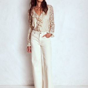 Ruffle Detail Lace Blouse-Ivory