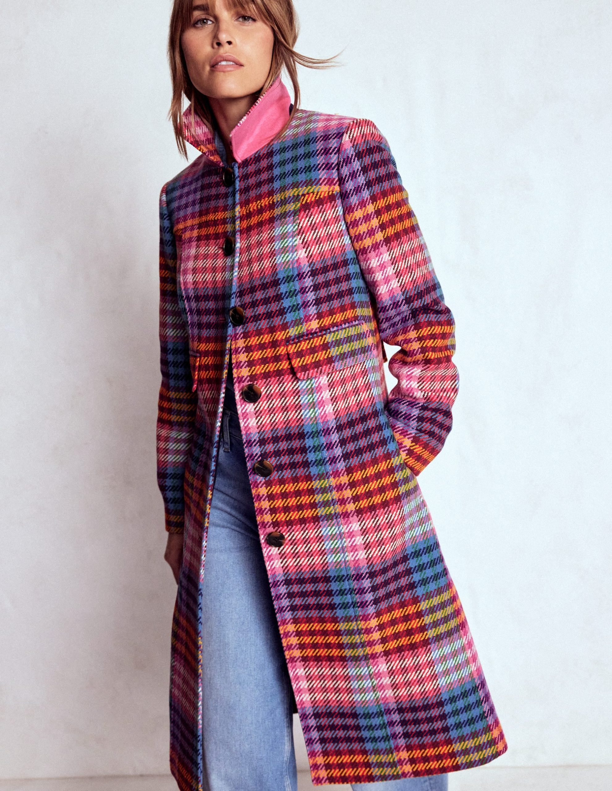 St Albans Fitted Coat-Rainbow Blanket Multigingham