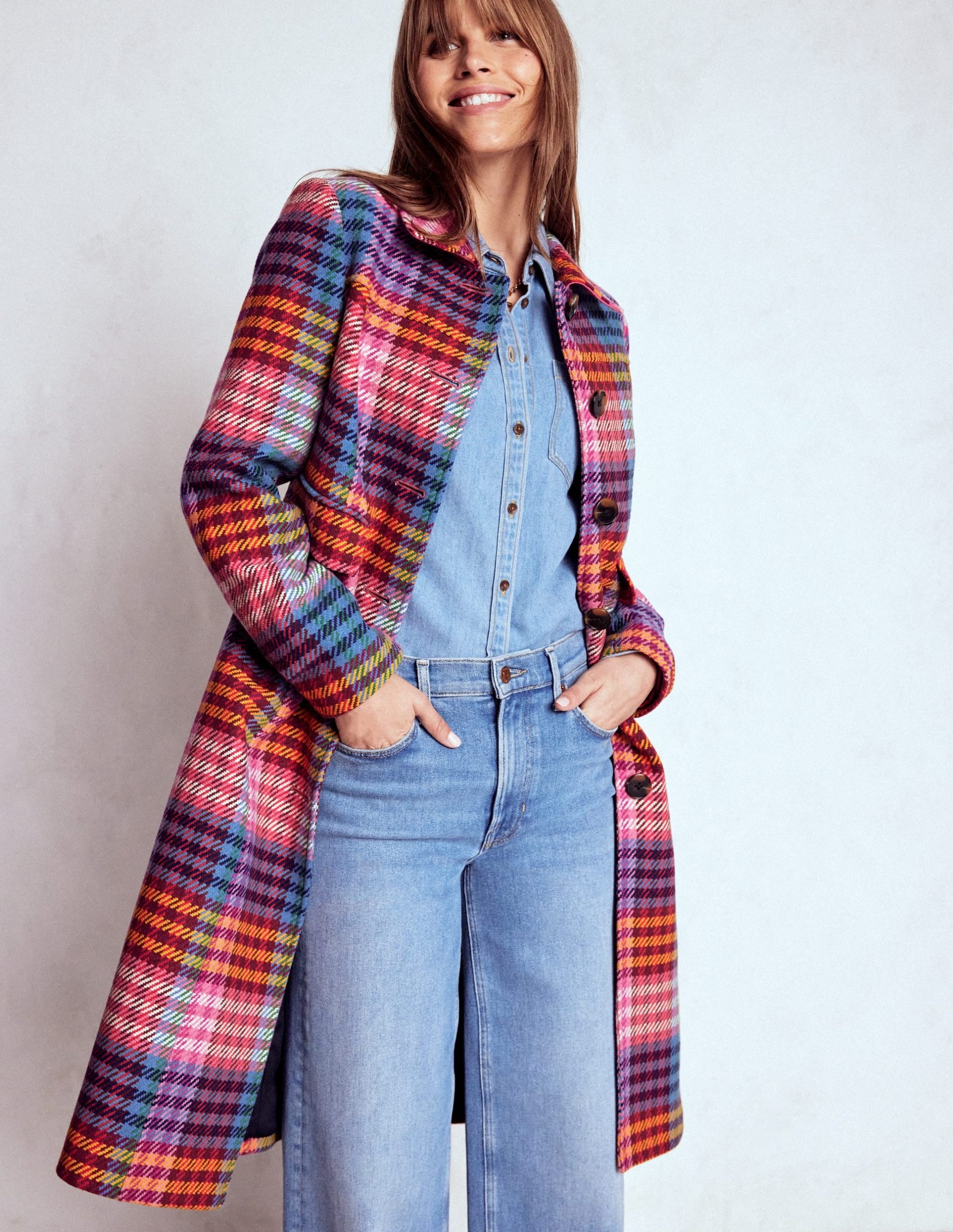 St Albans Fitted Coat-Rainbow Blanket Multigingham - Image 5