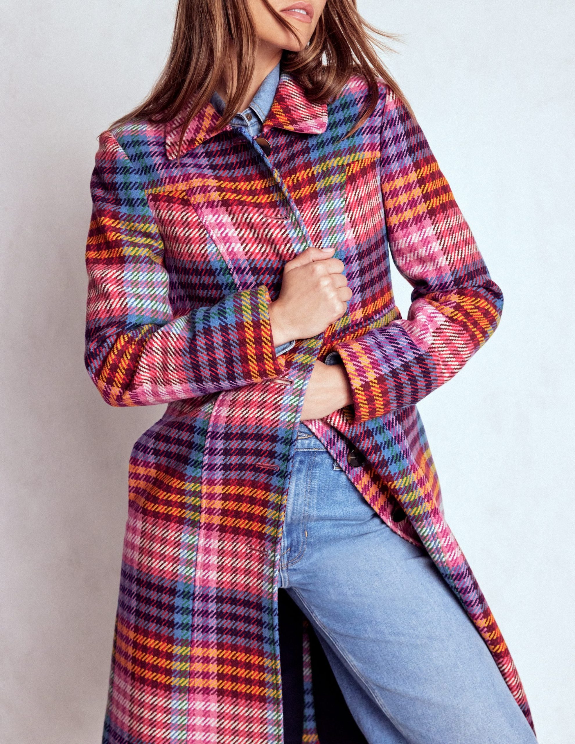 St Albans Fitted Coat-Rainbow Blanket Multigingham - Image 6