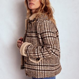 Stirling Check Coat-Ivory. Brown & Black Check