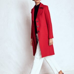 Newport Wool Coat-Cranberry Red