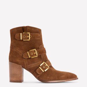 Heeled Buckled Ankle Boot-Cognac