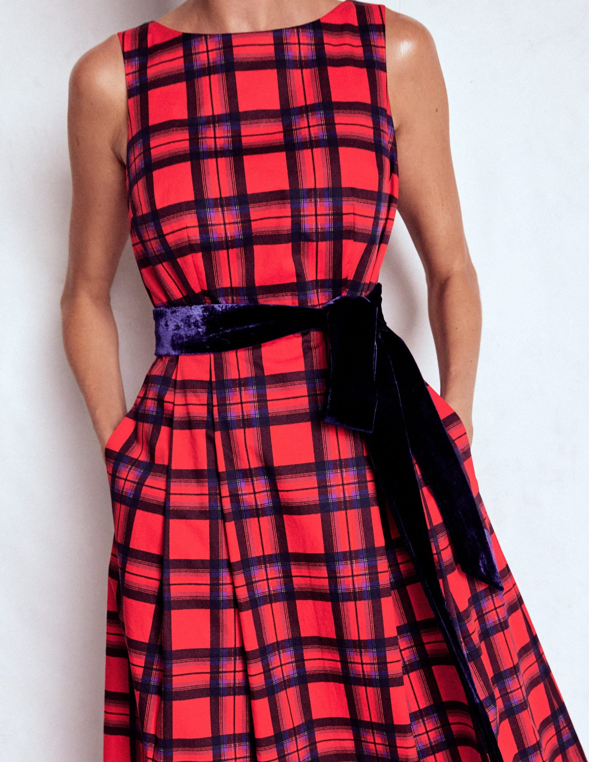 Scoop Back Check Dress-Red. Navy and Purple Check - Image 2