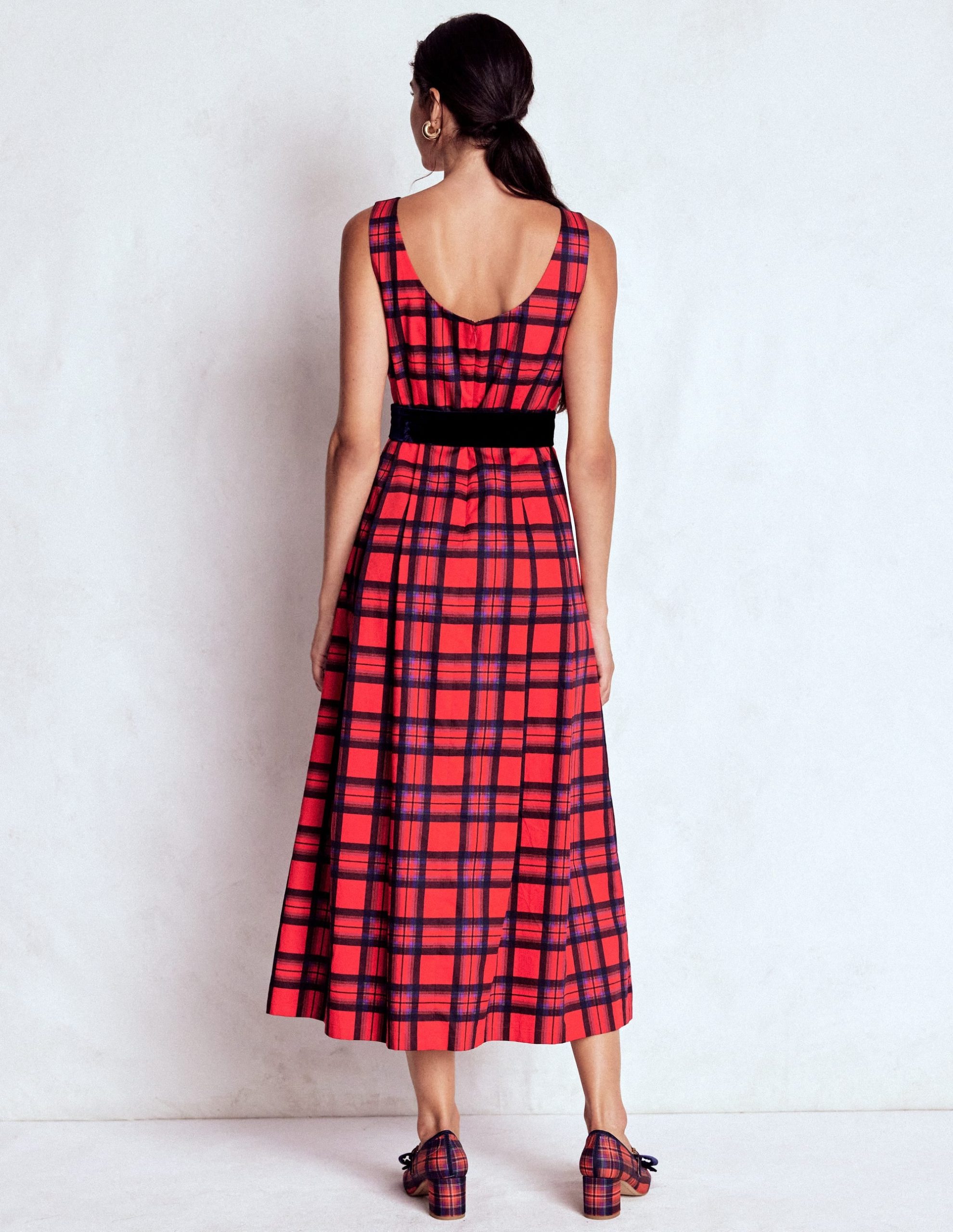 Scoop Back Check Dress-Red. Navy and Purple Check - Image 3