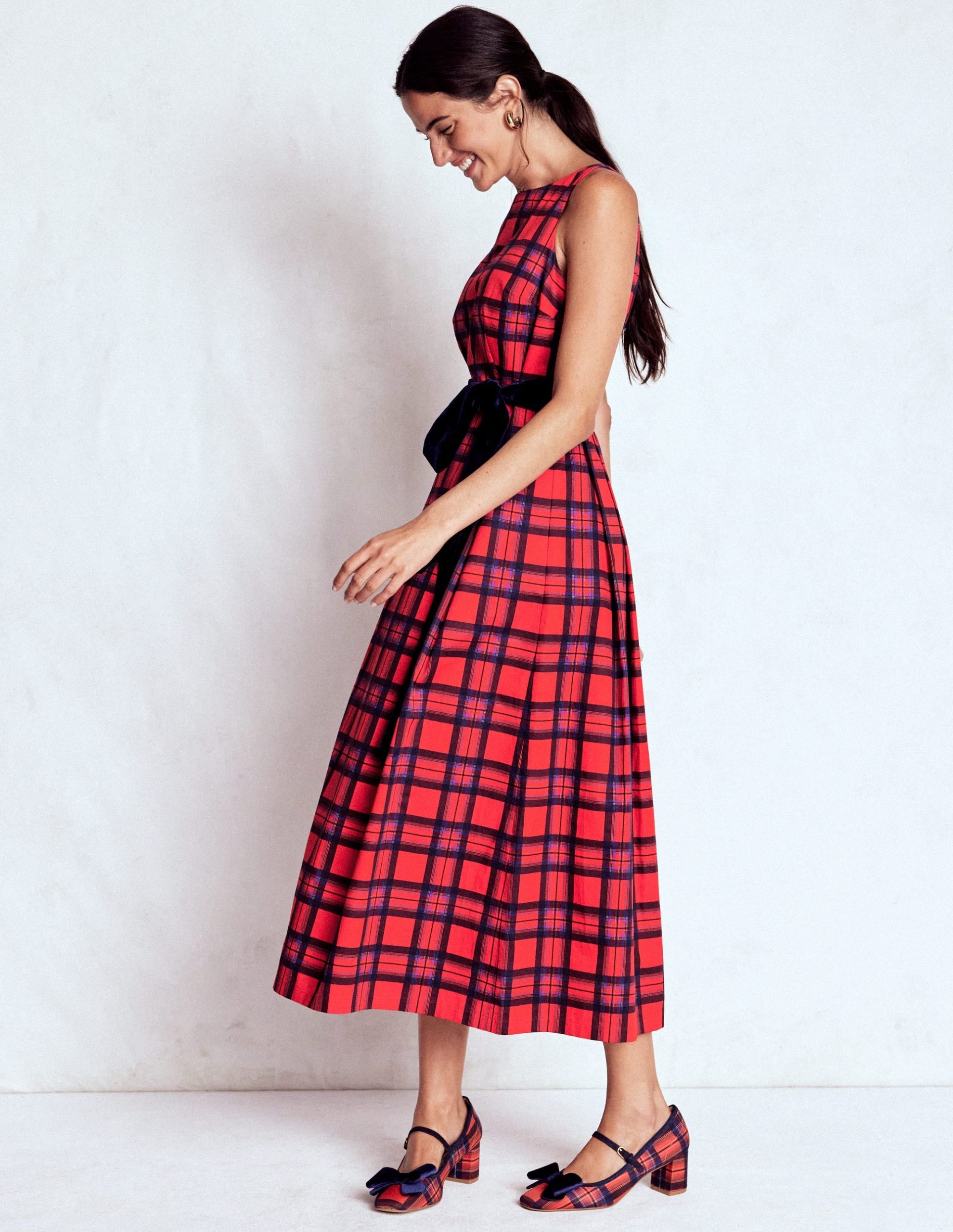 Scoop Back Check Dress-Red. Navy and Purple Check - Image 4