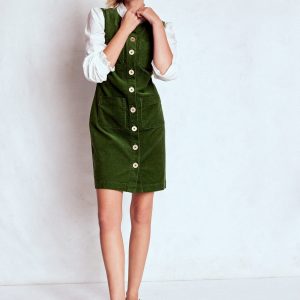Evelyn Cord Shift Dress-Green Fir