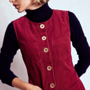 Evelyn Cord Shift Dress-Burgundy Red