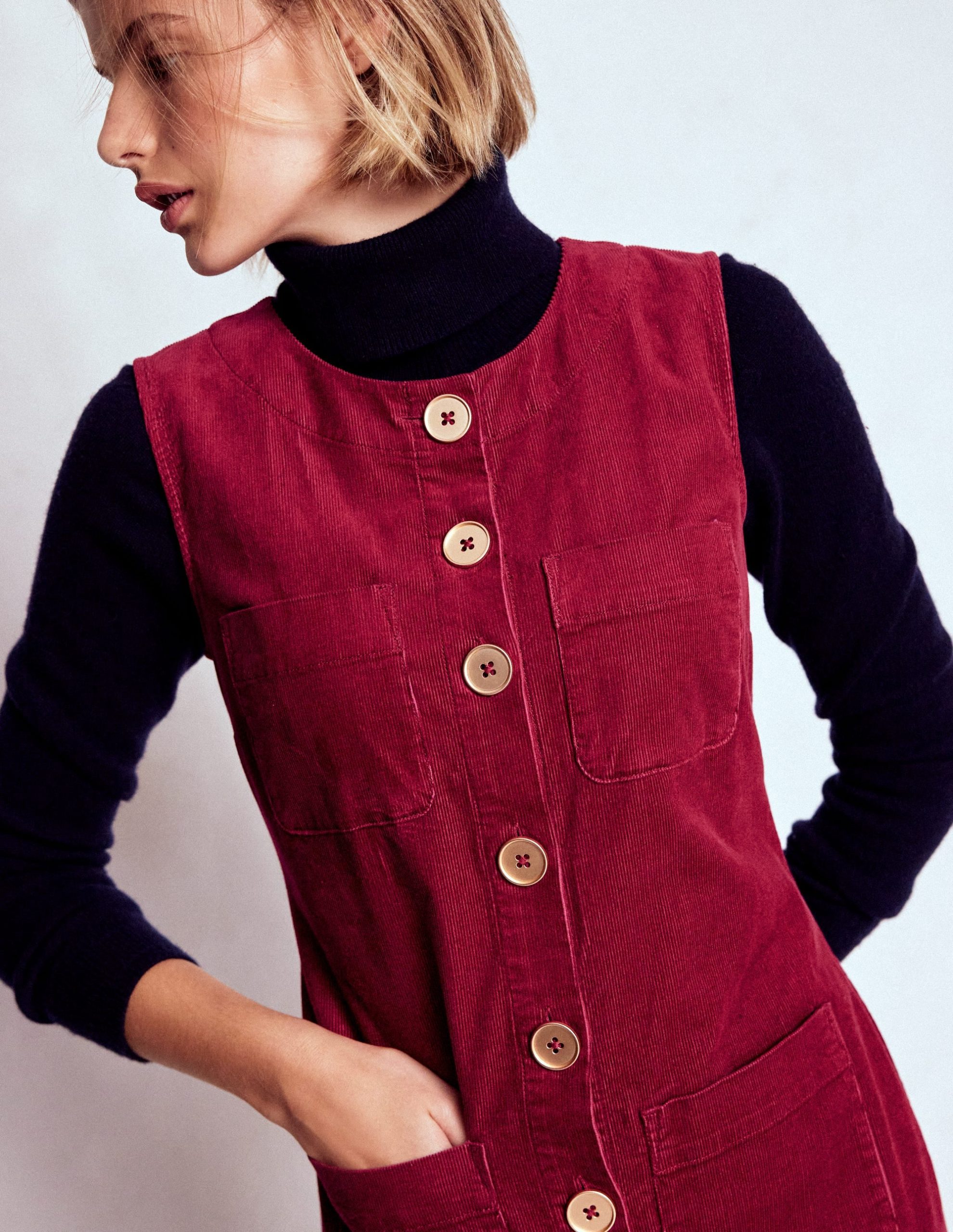 Evelyn Cord Shift Dress-Burgundy Red