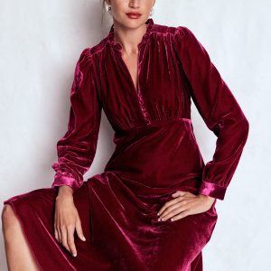 Cassie Velvet Tea Dress-Ruby Red
