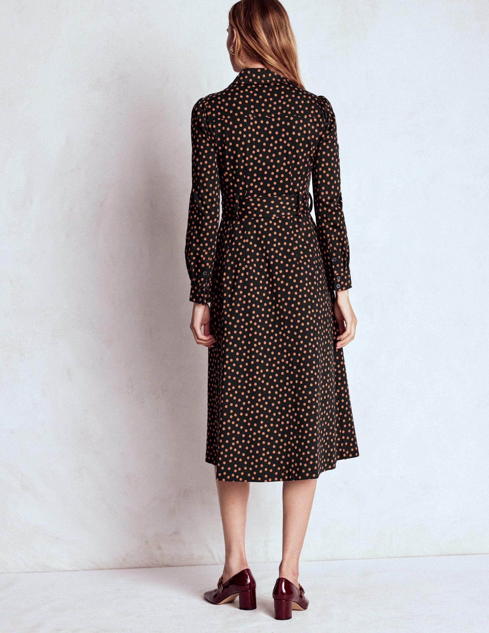 Anita Long Sleeve Shirt Dress-Black. Painted Dot - Image 3