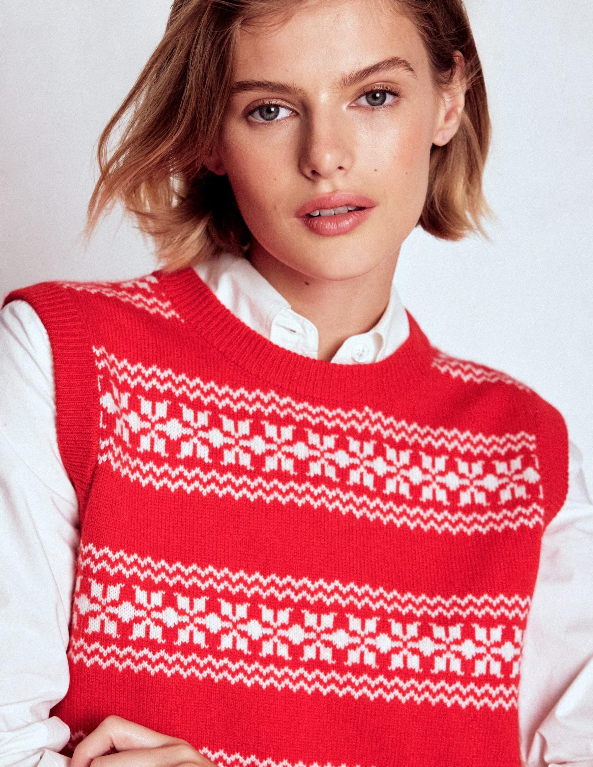 Edie Fair Isle Vest-Poppy Red. Warm Ivory - Image 2