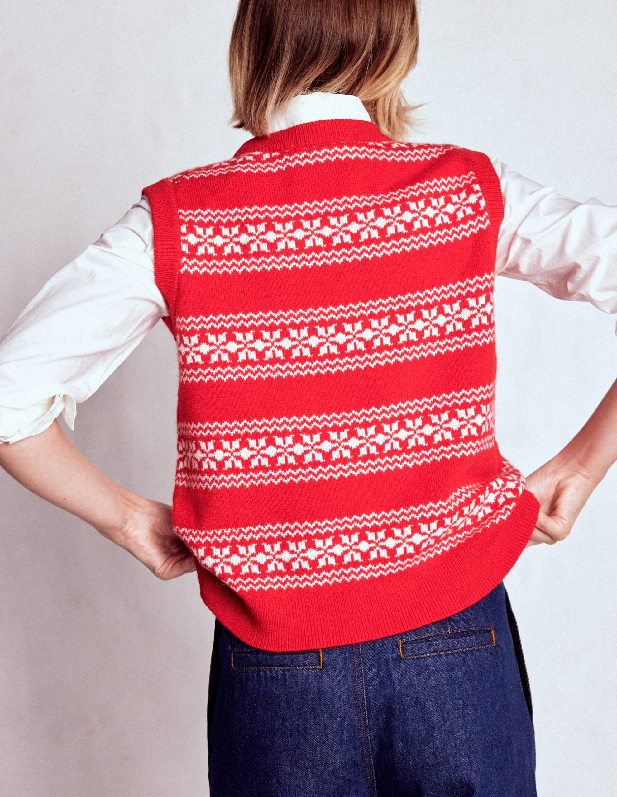 Edie Fair Isle Vest-Poppy Red. Warm Ivory - Image 3