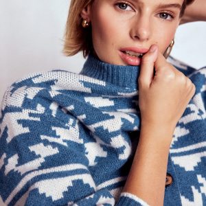 Abi Jacquard Cardigan-Denim Blue Aztec