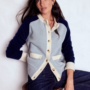 Marion Merino Cardigan-Snowbird Blue. Navy
