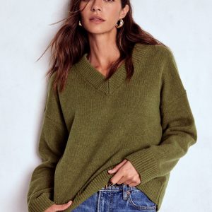 Marion Merino V-neck Sweater-Promenade Green Melange