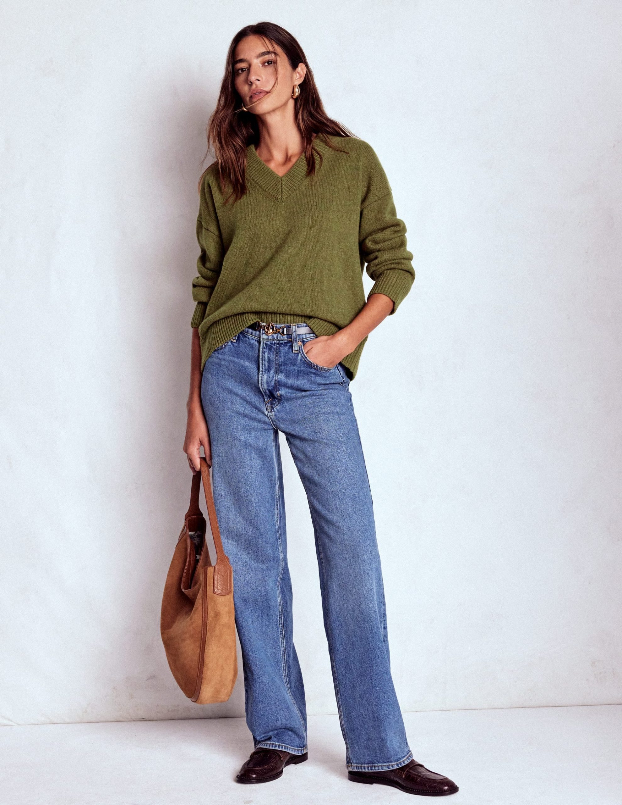 Marion Merino V-neck Sweater-Promenade Green Melange - Image 5