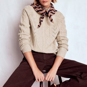 Marion Merino Rib Neck Sweater-Barley Cable
