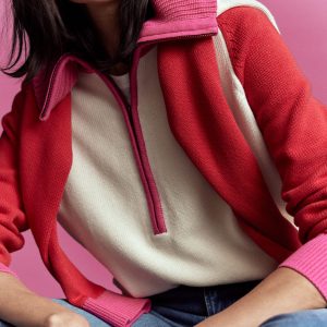 Lucy Half-zip Sweater-Warm Ivory. Red