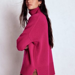 Polly Merino Roll Neck Sweater-Sorbet Pink