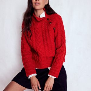 Amara Merino Cable Sweater-Carmine Red
