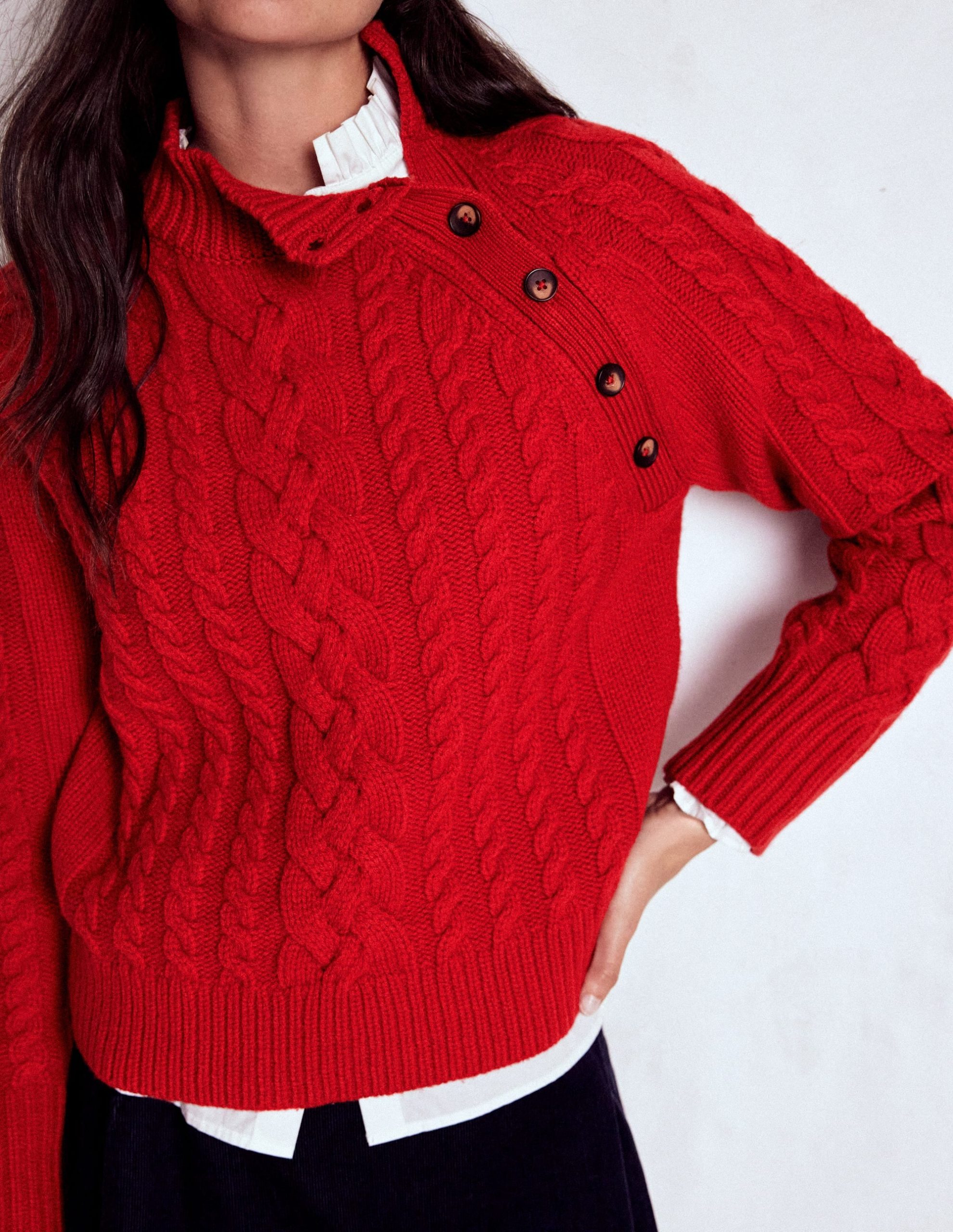 Amara Merino Cable Sweater-Carmine Red - Image 2