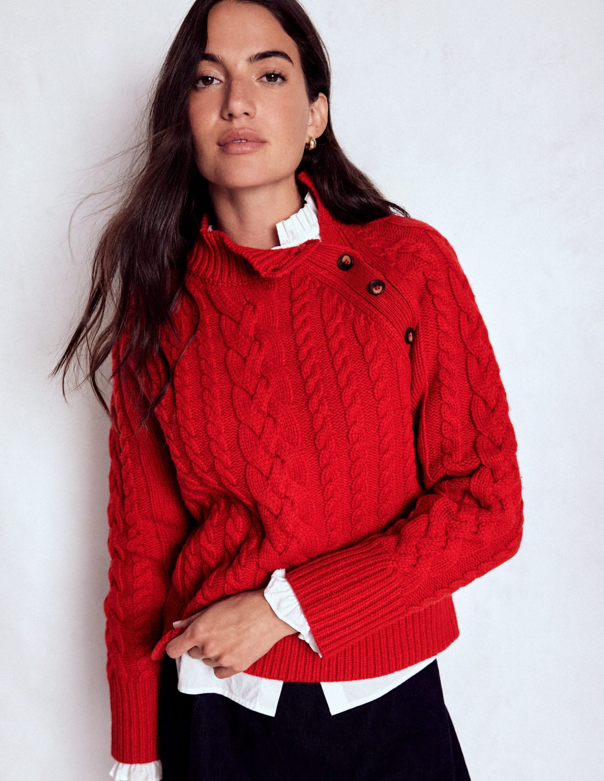Amara Merino Cable Sweater-Carmine Red - Image 4
