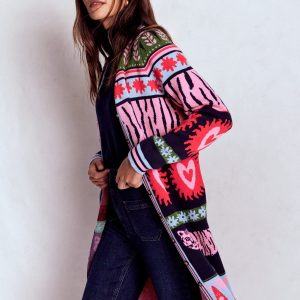 Long Jacquard Cardigan-Navy Tigers
