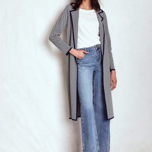 Jacquard Coatigan-Navy/ Ivory Dogtooth